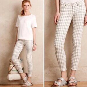 Paige Verdugo Ankle Midrise Skinny Stretch Jeans Grey and White Gingham, Sz 29